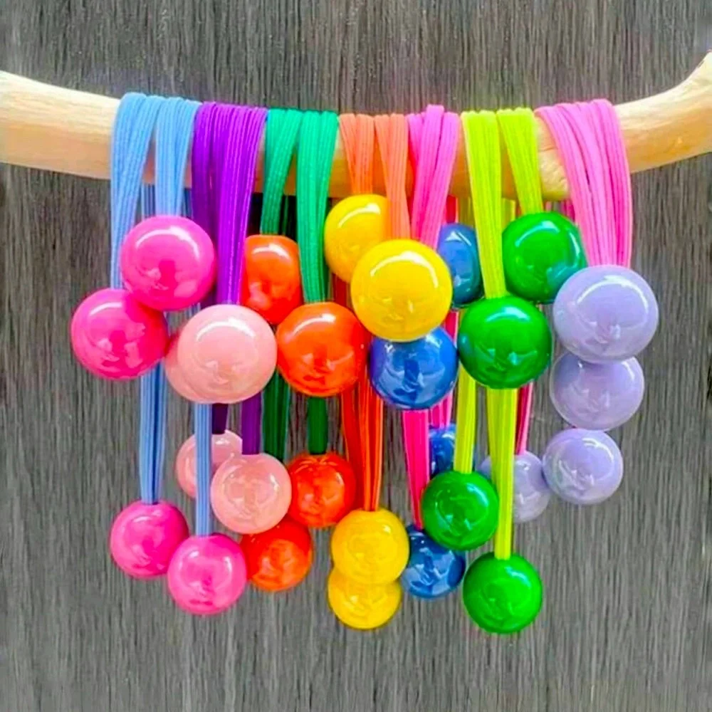 🟡🟢🟣🔵 COLORFUL ELASTIC BALL HAIR TIES FOR GIRLS❗️ 10 PIECES❗️🔵🟣🟢🟡